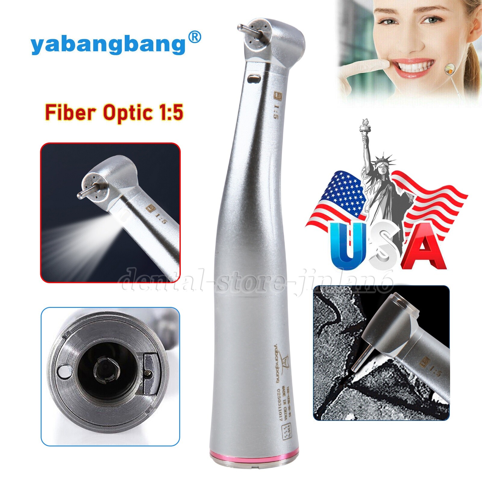 Dental 1:5 1:1 Fiber Optic LED Contra Angle Electric Handpiece Fit KaV NSK COXO