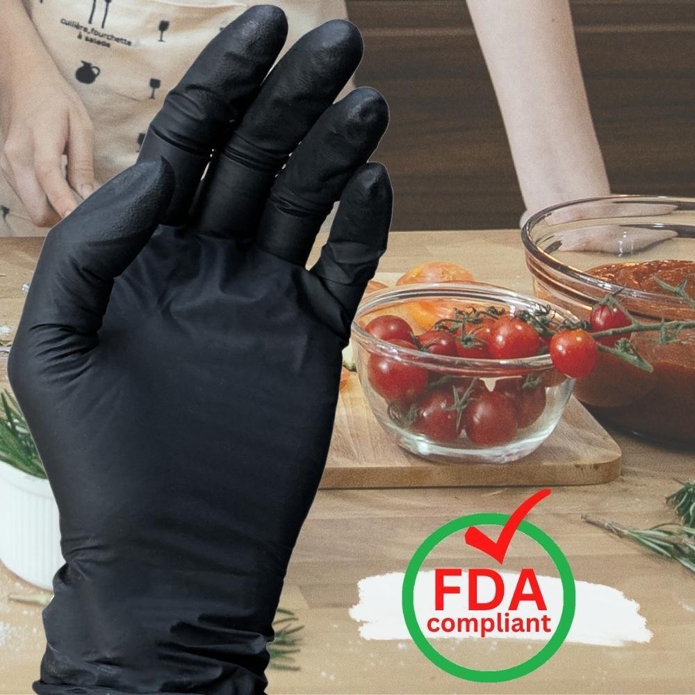 1000 Pieces, Finger-Textured Black Nitrile Powder-Free Gloves X-Small 5 MIL