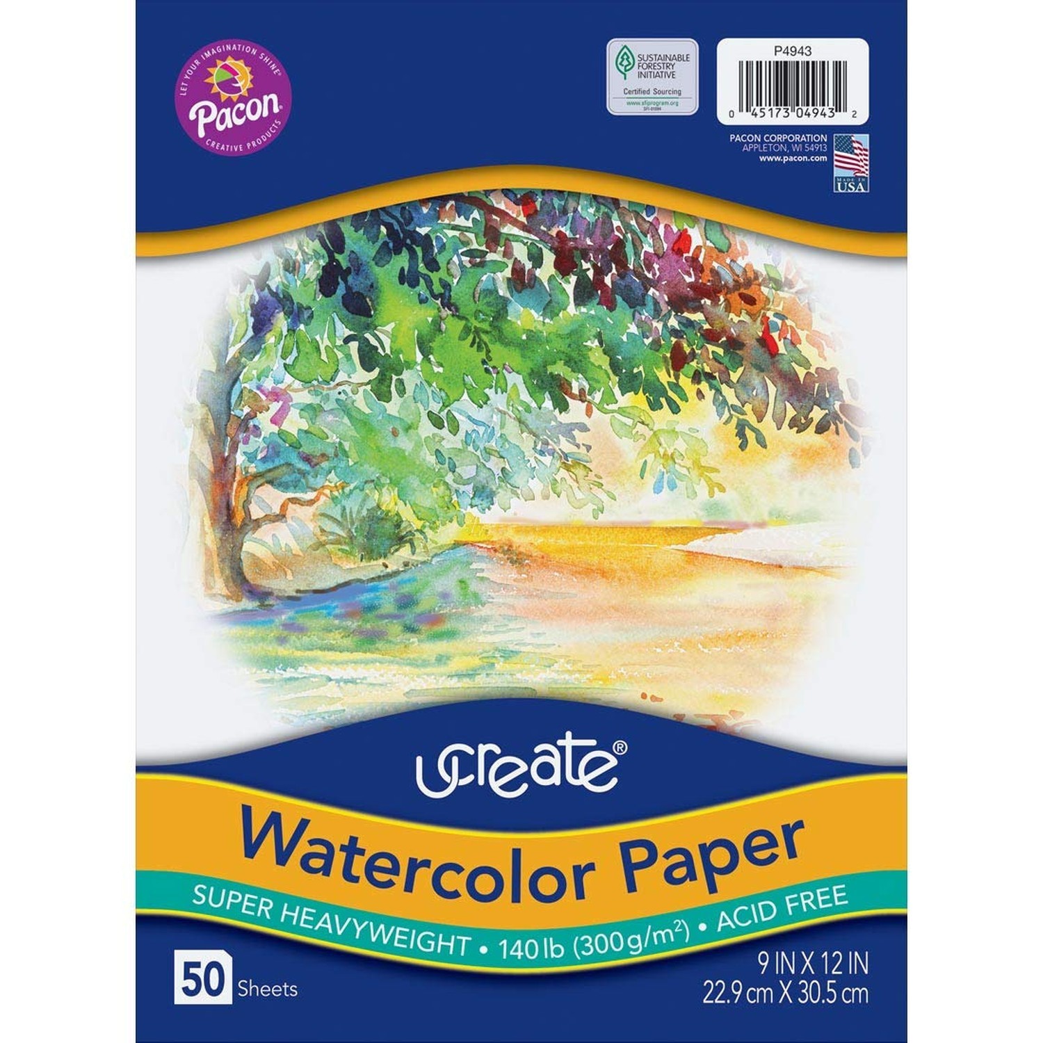 UCreate Watercolor Paper, White, Package, 140 lb., 9″ x 12″, 50 Sheets