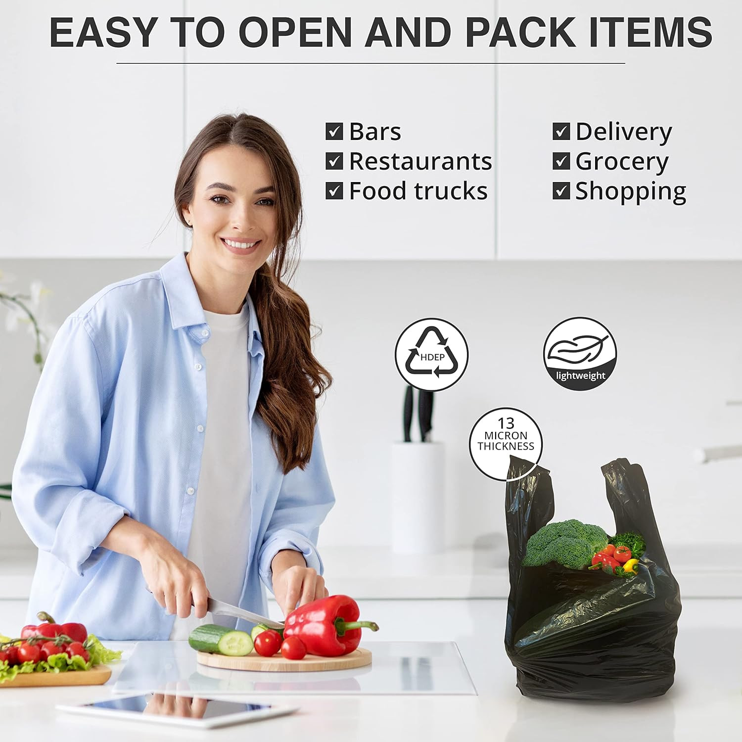 , Black T-Shirt Bags in Bulk – 1000 Count – (11″ X 6″ X 21″) – Restaurant Carryo