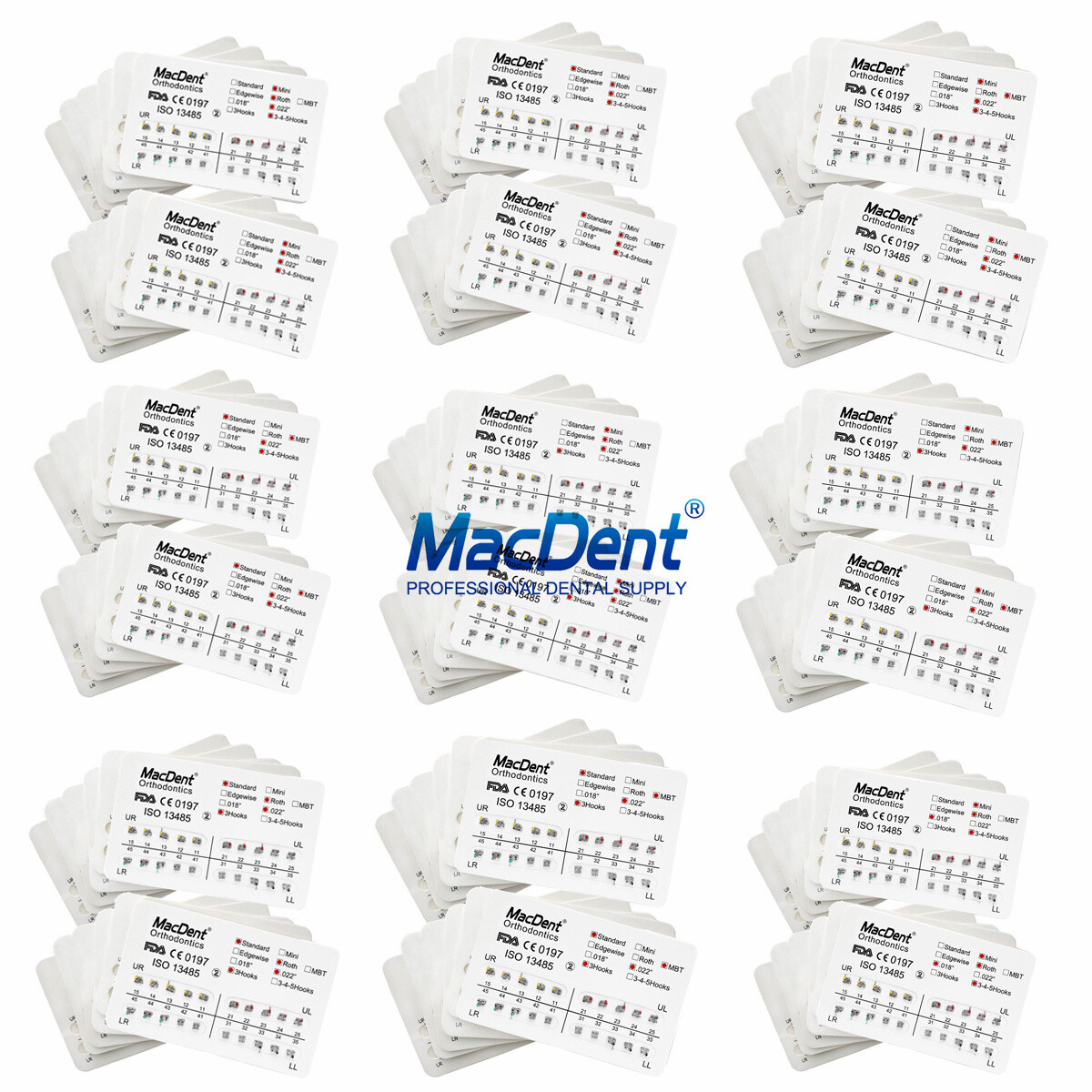 MacDent Dental Orthodontic Brackets Mini Standard Edgewise Roth MBT 018 022