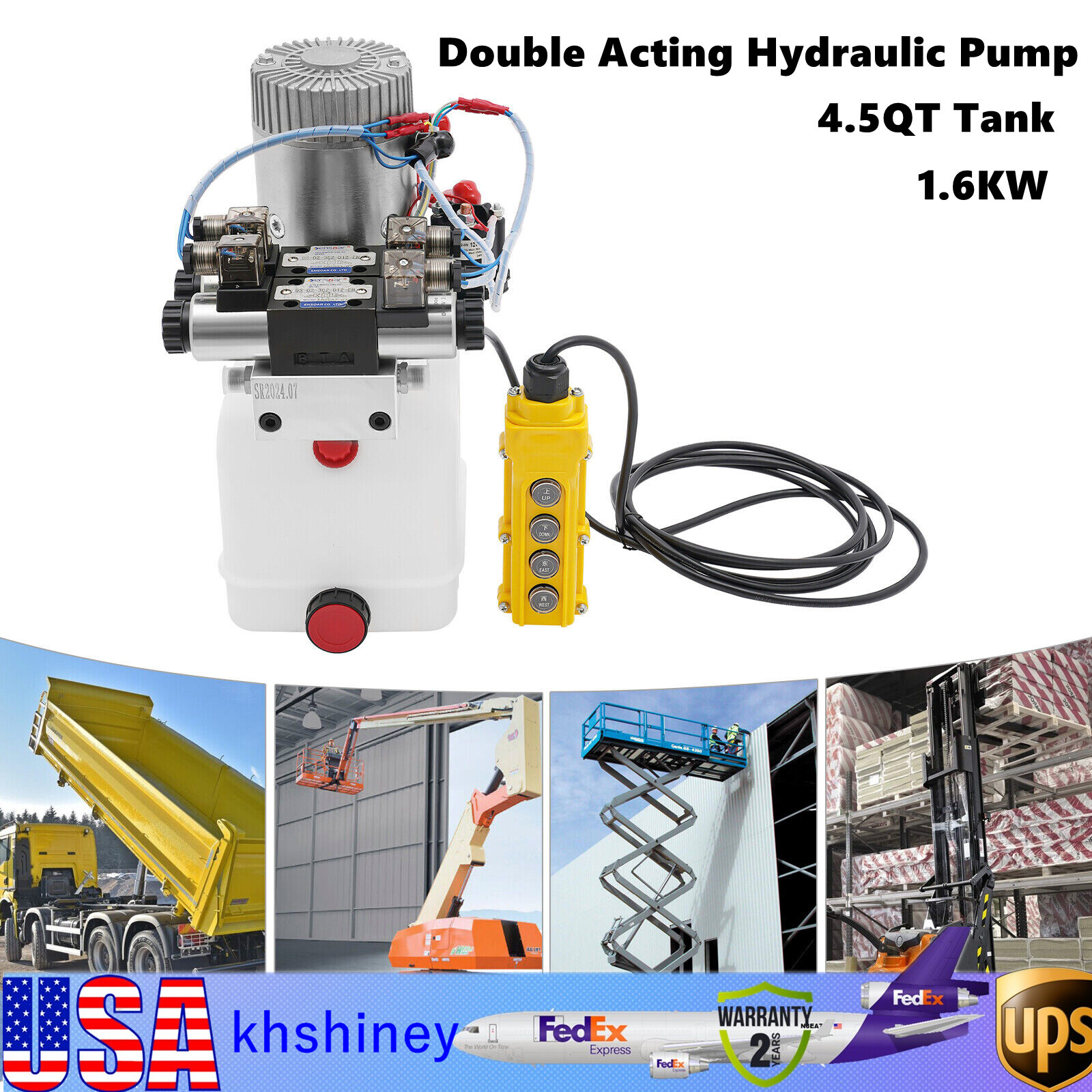 1.6KW Hydraulic Pump 4.5 Double Acting Hydraulic Pump With Wired Handle DC12V