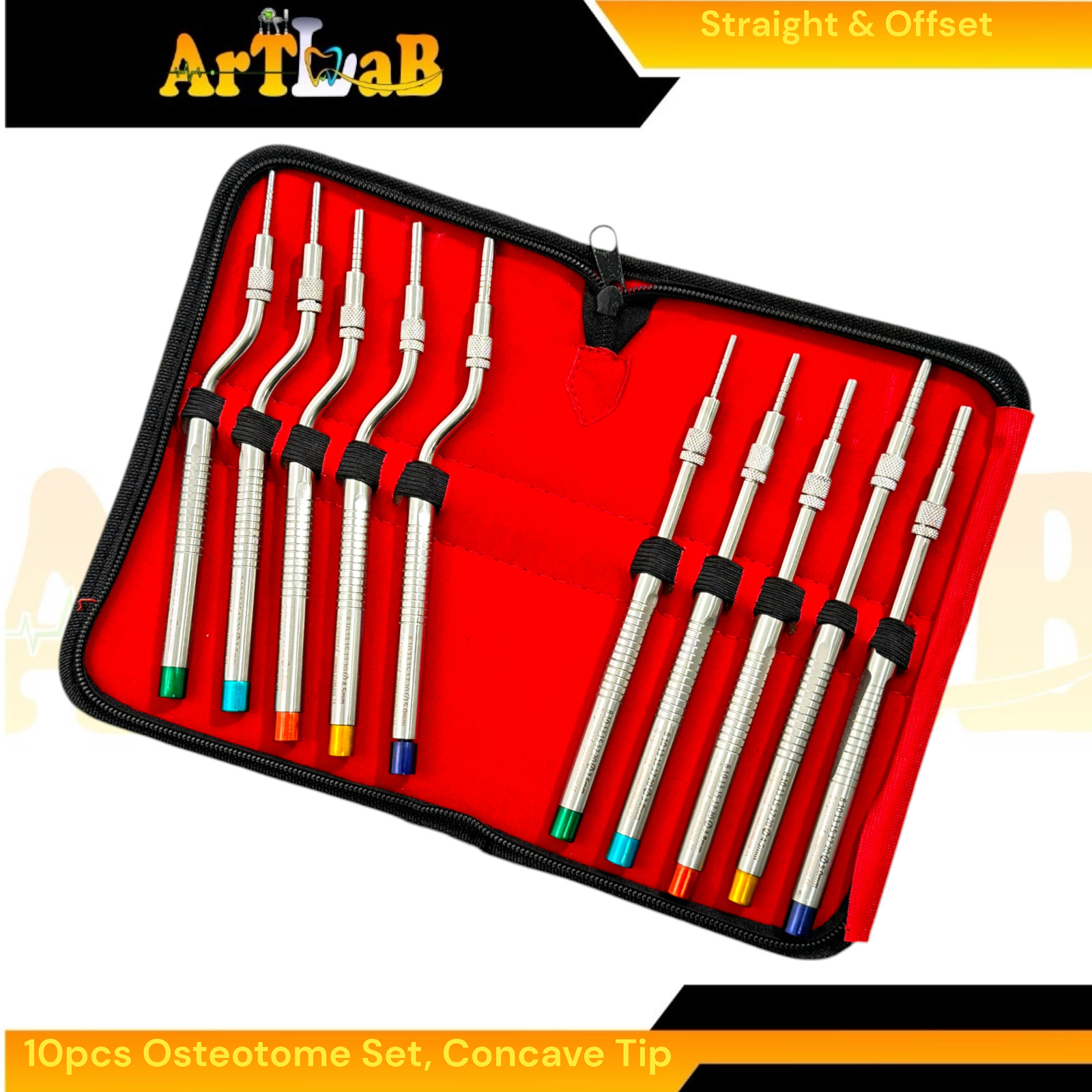 10 Count | Implant Chisel Bone Osteotomes, 2.6mm to 5mm Diameter, Premium