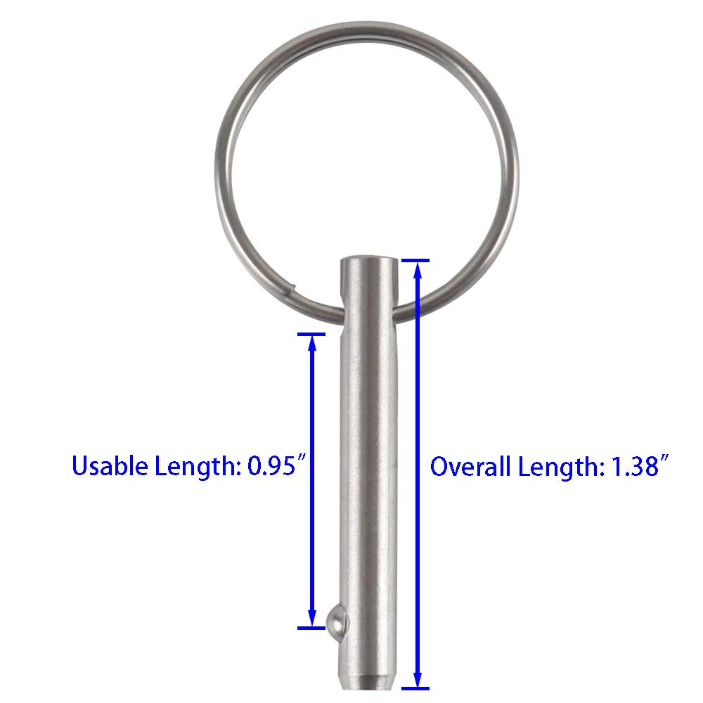 4 Pack Small Quick Release Pin, Diameter 3/16″, Usable Length 0.95″, Full 316 S