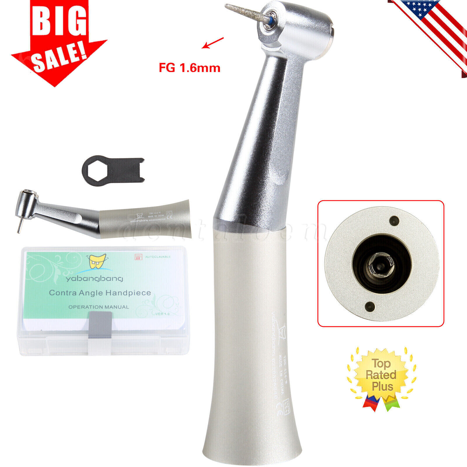 NSK Style Dental Slow Low Speed FG 1.6mm Burs Contra Angle Handpiece Push Button