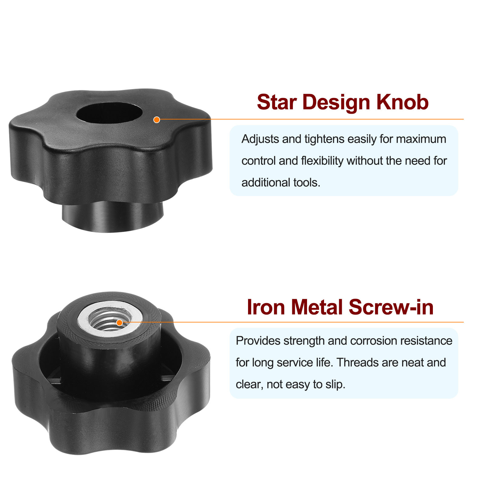 4pcs Star Knobs M10 Thread 48mm Head Through Hole Clamping Handles Black