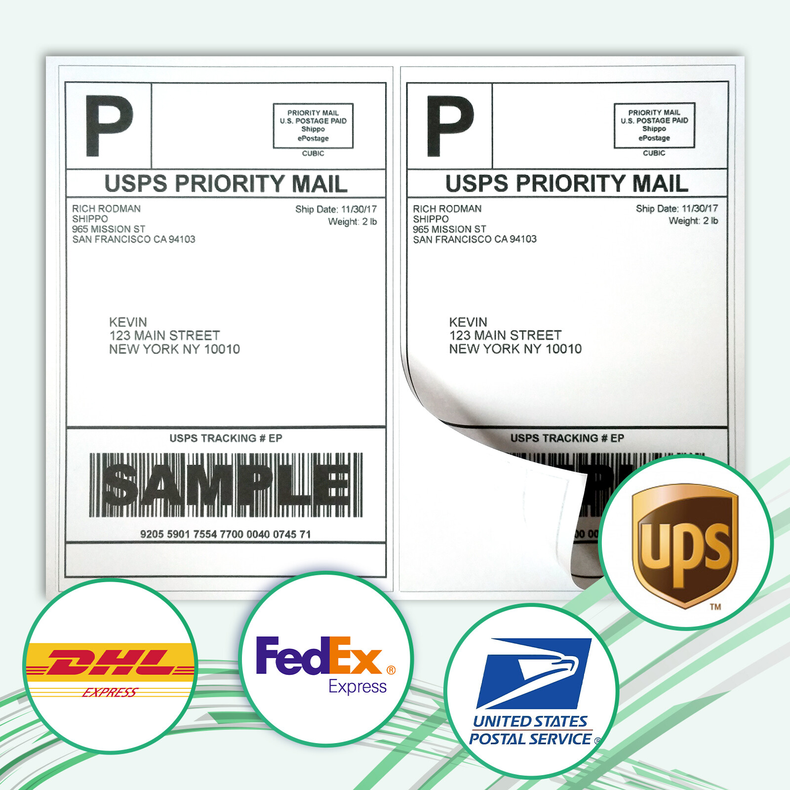220-1100-4400 Shipping Label 8.5 x 5.5 Half Sheet 2 Per Sheet Self Adhesive USA