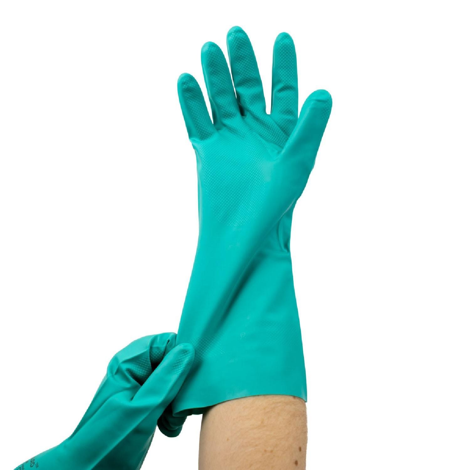12 Pairs 11 Mil Green Chemical Resistant Diamond Textured Nitrile Gloves – Small