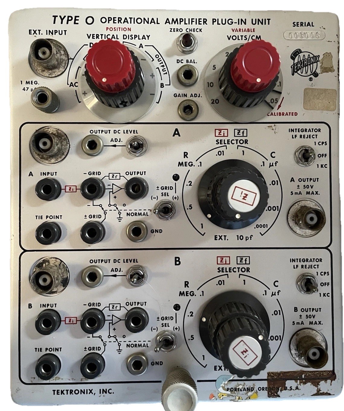 1967 Tektronix Type O Plug-In Operational Amplifier 8 Tubes! For Tektronix 547