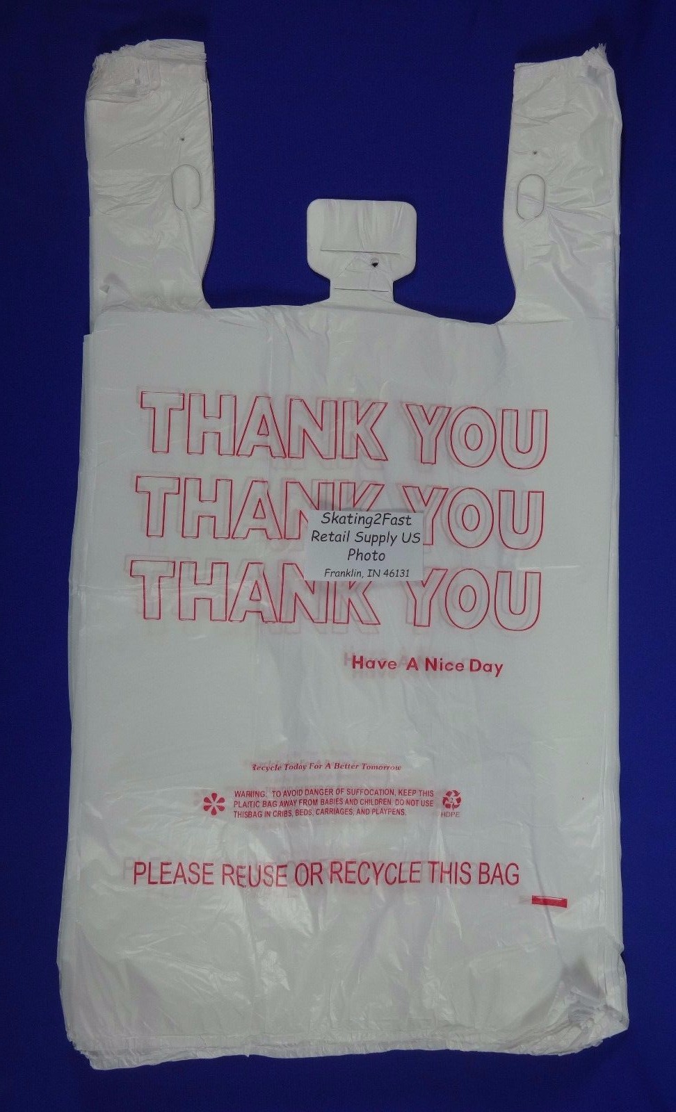 Qty. 100 THANK YOU T-Shirt Bags Plastic 11.5″ x 6.5″ x 22″ Retail Shopping