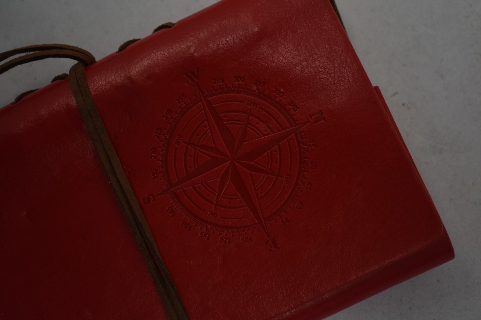 Compass Design Mini Notebook Journal Red Cover Leather w Compass Pendant
