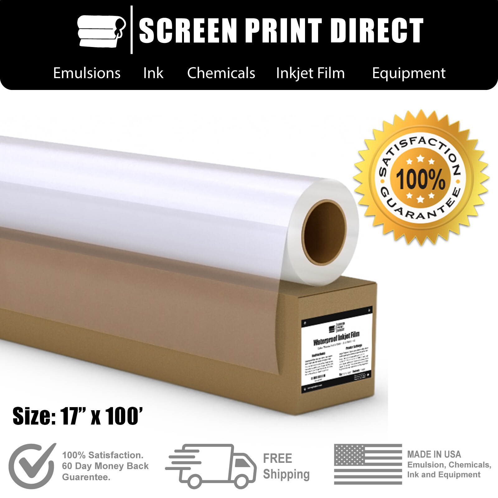 Waterproof Inkjet Transparency Film 17″ x 100′ Screen Printing – 1 Roll – 5 MIL