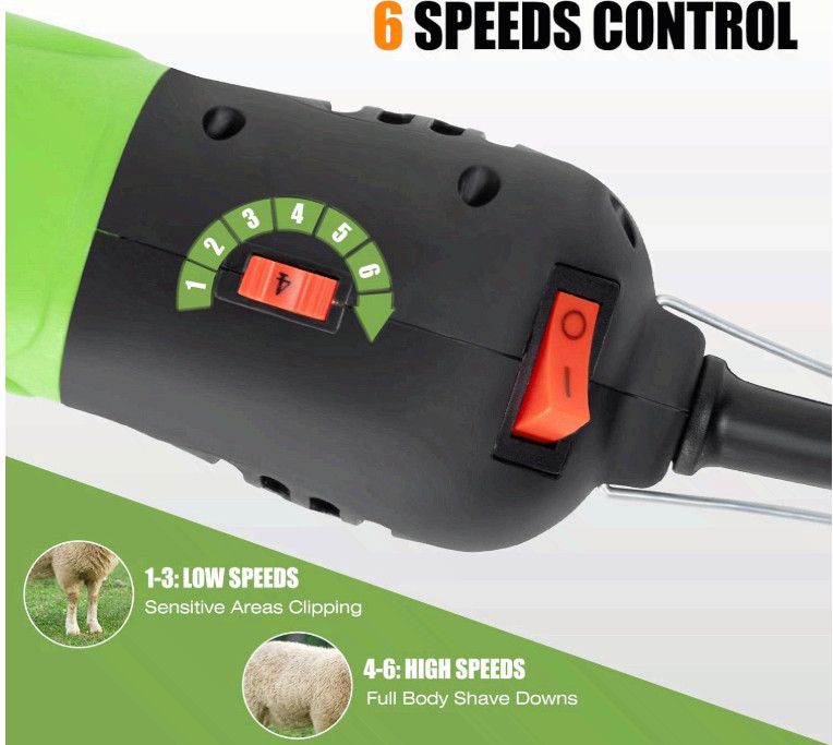 Sheep Shears 500W Professional Clippers, 6-Speed Grooming for Livestock