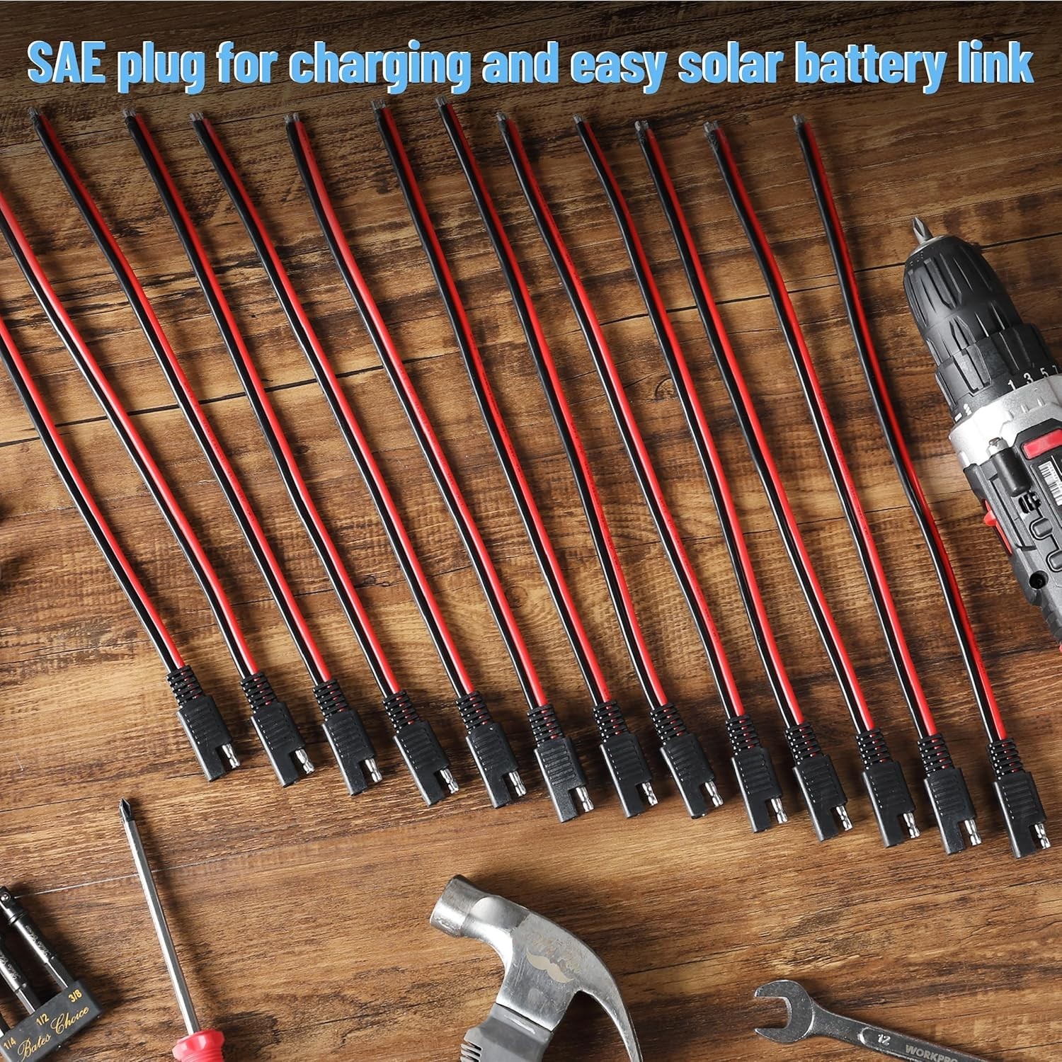 16 Pack SAE Connector 12 Inch 14 AWG Copper Wire, 2 Pin Single Plug Connector