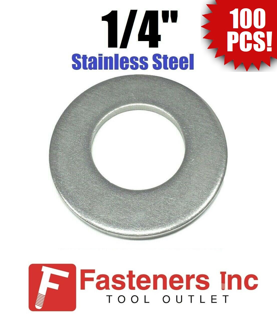 (100) 1/4″ Stainless Steel Flat Washers (18-8 Stainless) 5/8″ OD / .037 Thick