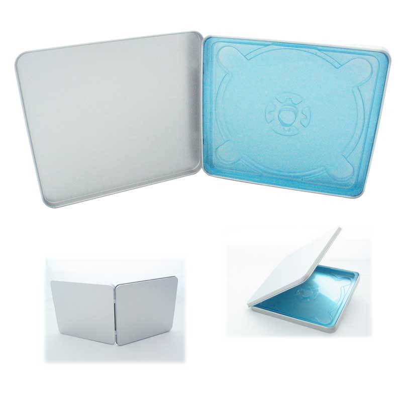 10 NEW SQUARE TIN CD CASE W/LT BLUE TRAY, NO WINDOW, NO INDENT,BL805-C-TS-1-WO-N