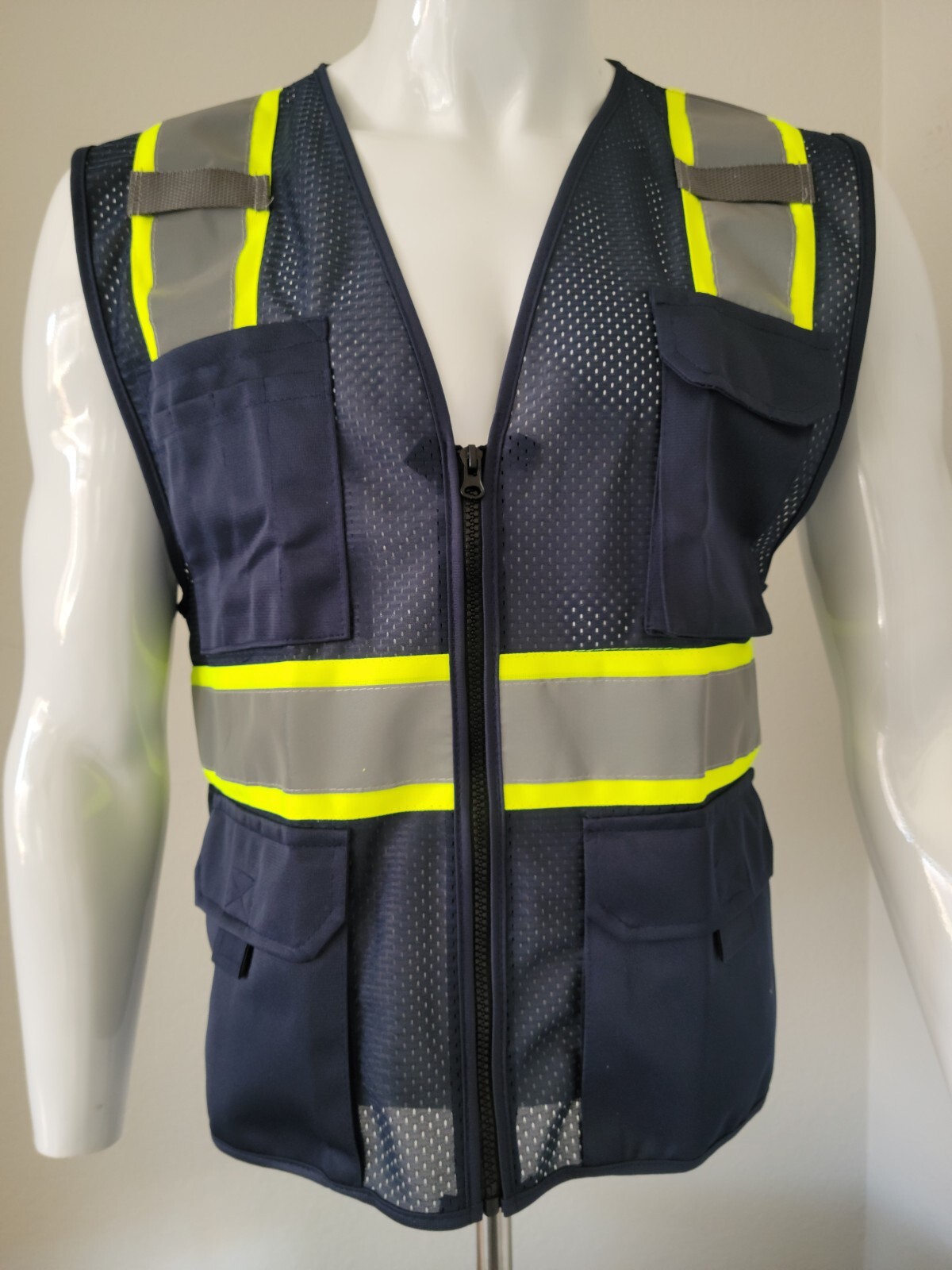 Navy Blue High Visibility Safety Vest Mesh fabric. (Small-5XL