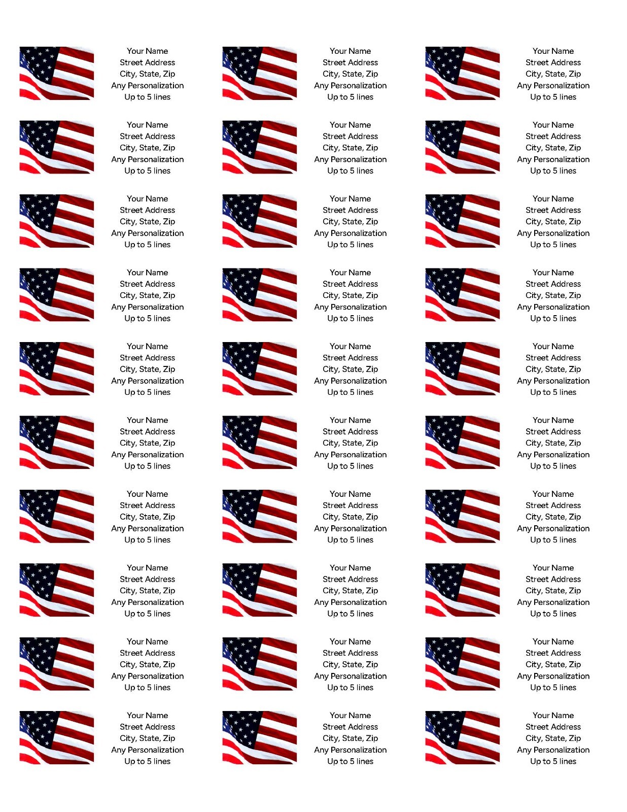 81 Personalized Return Address Labels Custom Mailing Stickers USA Waving Flag