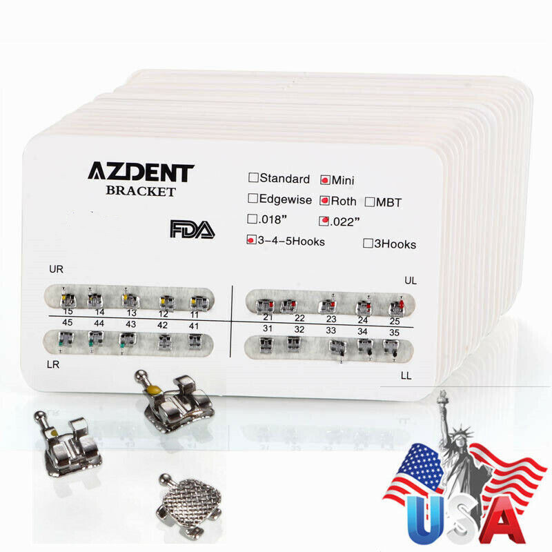 USPS 100X Dental Orthodontic Bracket Braces Mini Roth.022 Hooks 345 AZDENT