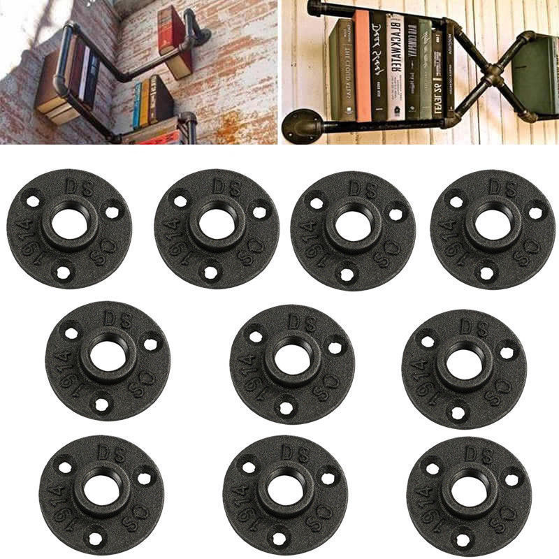 3/4″ BLACK MALLEABLE IRON FLOOR FLANGE fitting pipe npt – LOT OF 10 – vintage