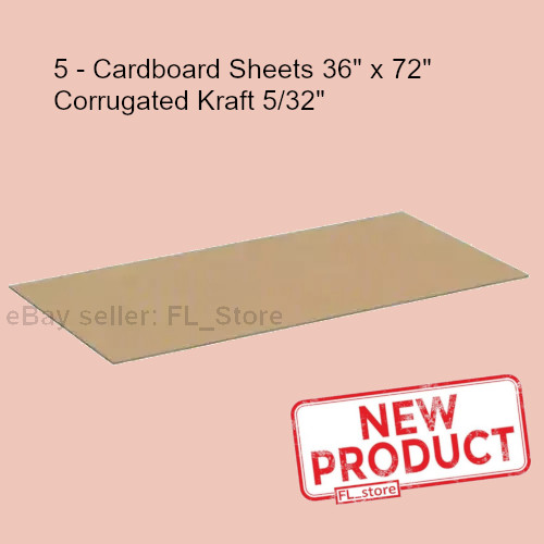 5 PACK Cardboard Sheets 36″ x 72″ Corrugated Kraft 5/32″ Thick Single Wall NEW