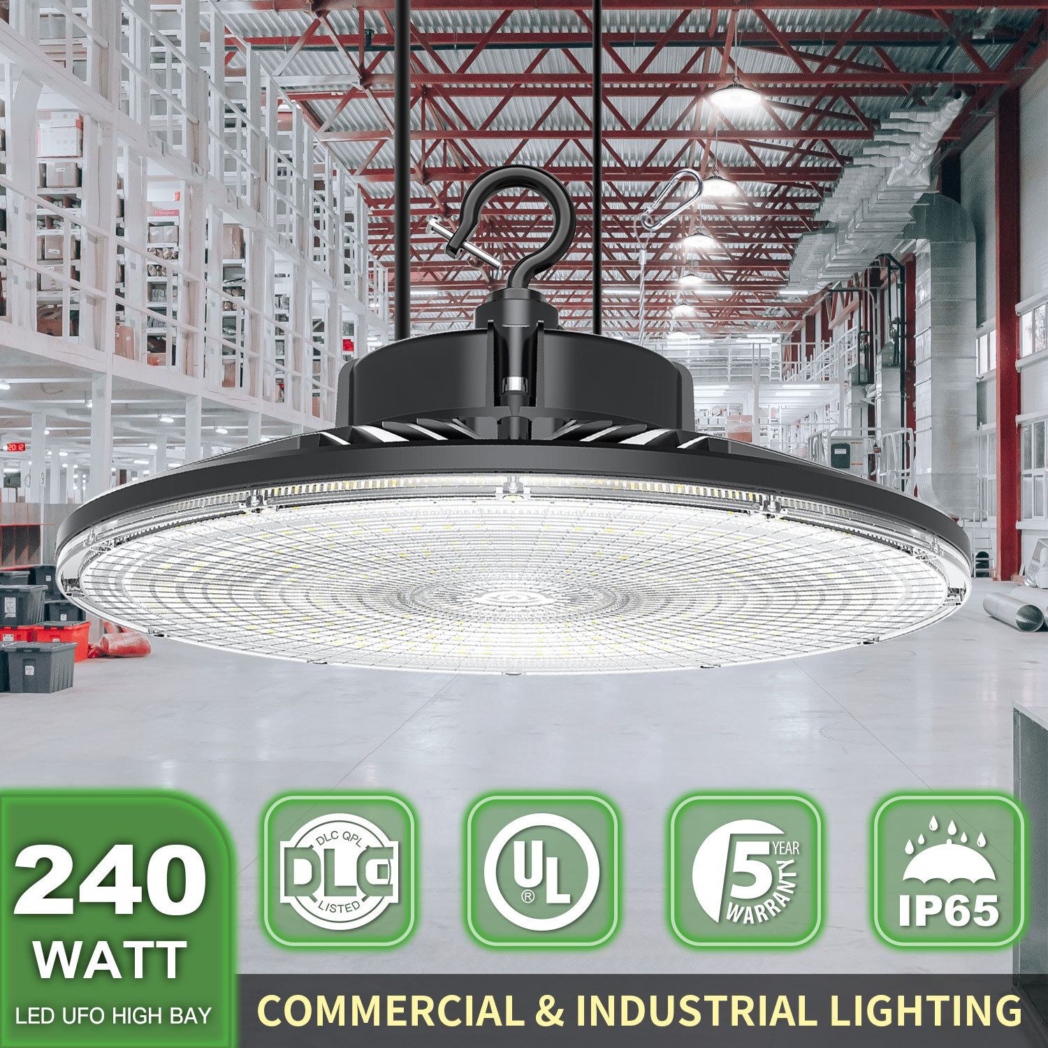 240W UFO LED High Bay Light Commercial Factory Warehouse Shop Lights AC100-277V