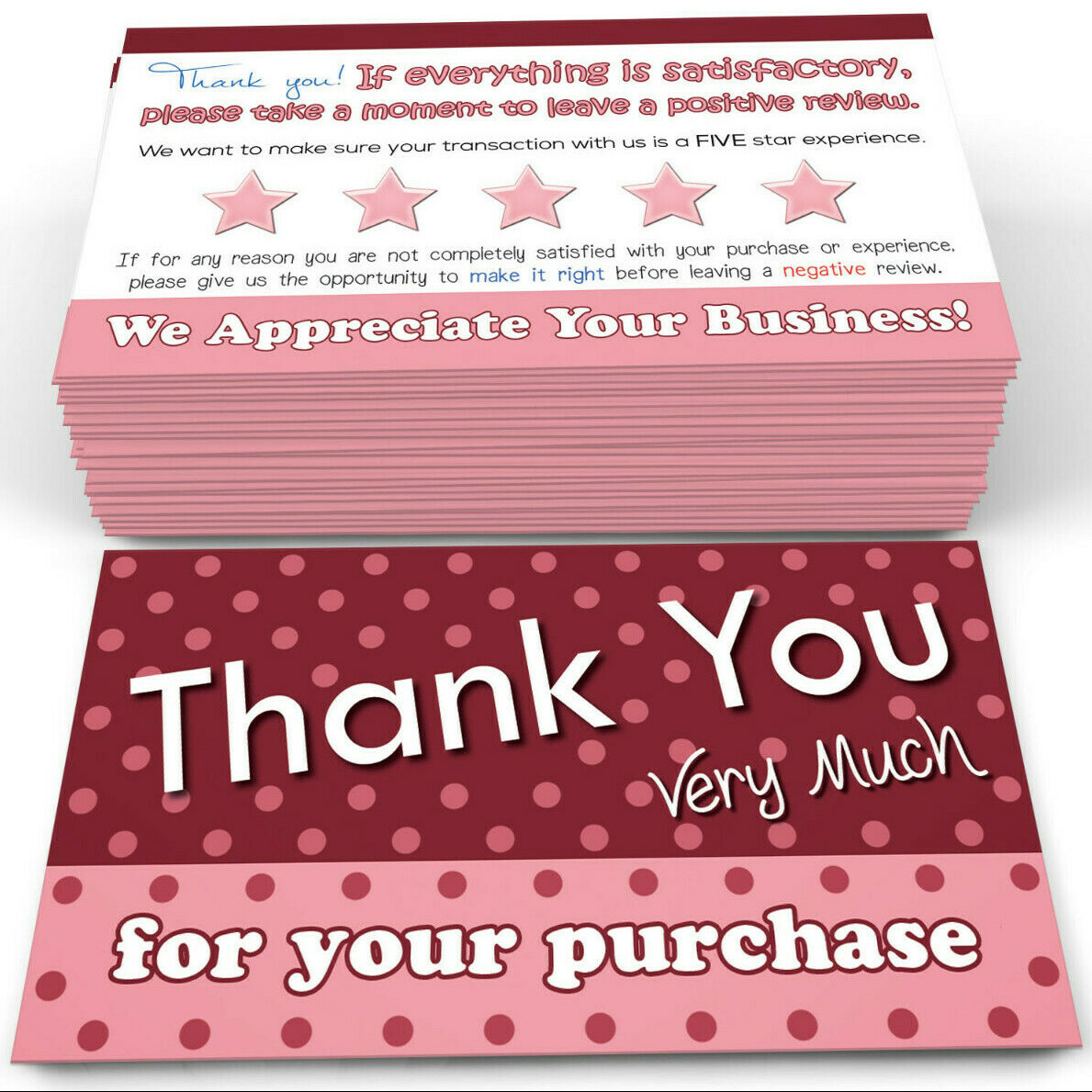 200 Thank You For Your Purchase Cards Notes for eBay Sellers Poshmark Pink