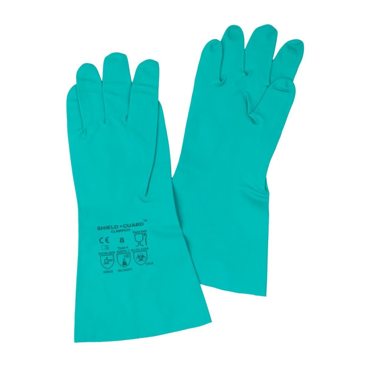 12 Pairs 11 Mil Green Chemical Resistant Diamond Textured Nitrile Gloves – Small