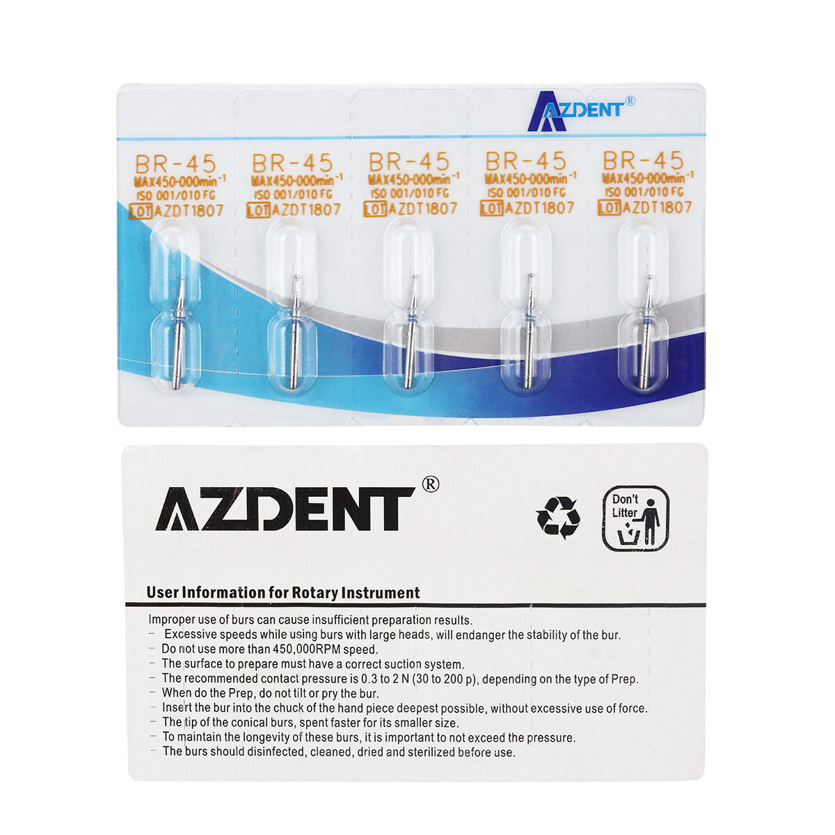 100 Types AZDENT Dental FG Diamond Burs Friction Grip for High Speed Handpiece