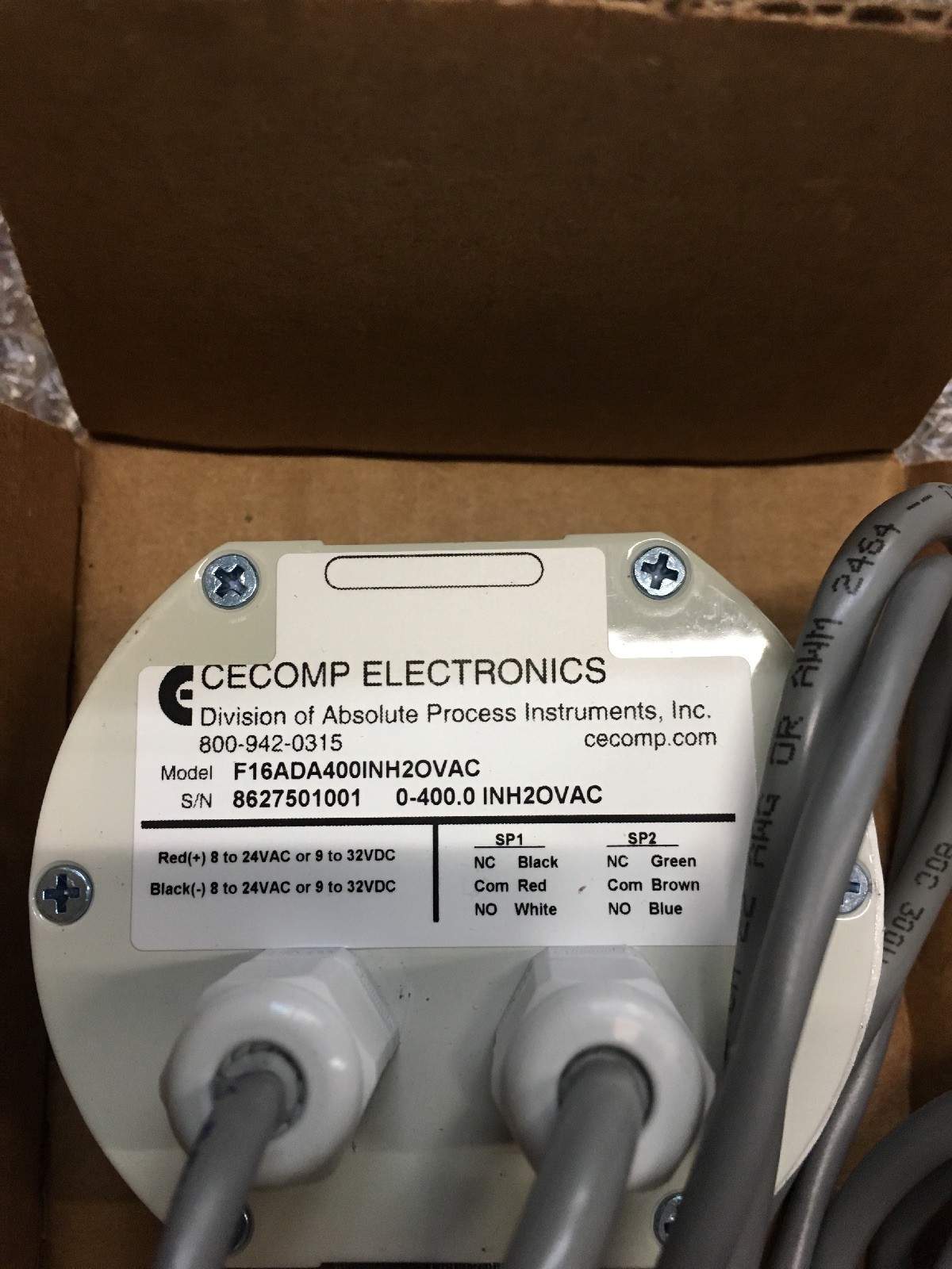 CECOMP Electronics Model F16DA400INH2OVAC 0-400.0 INH2OVAC Digital Pressure Gaug