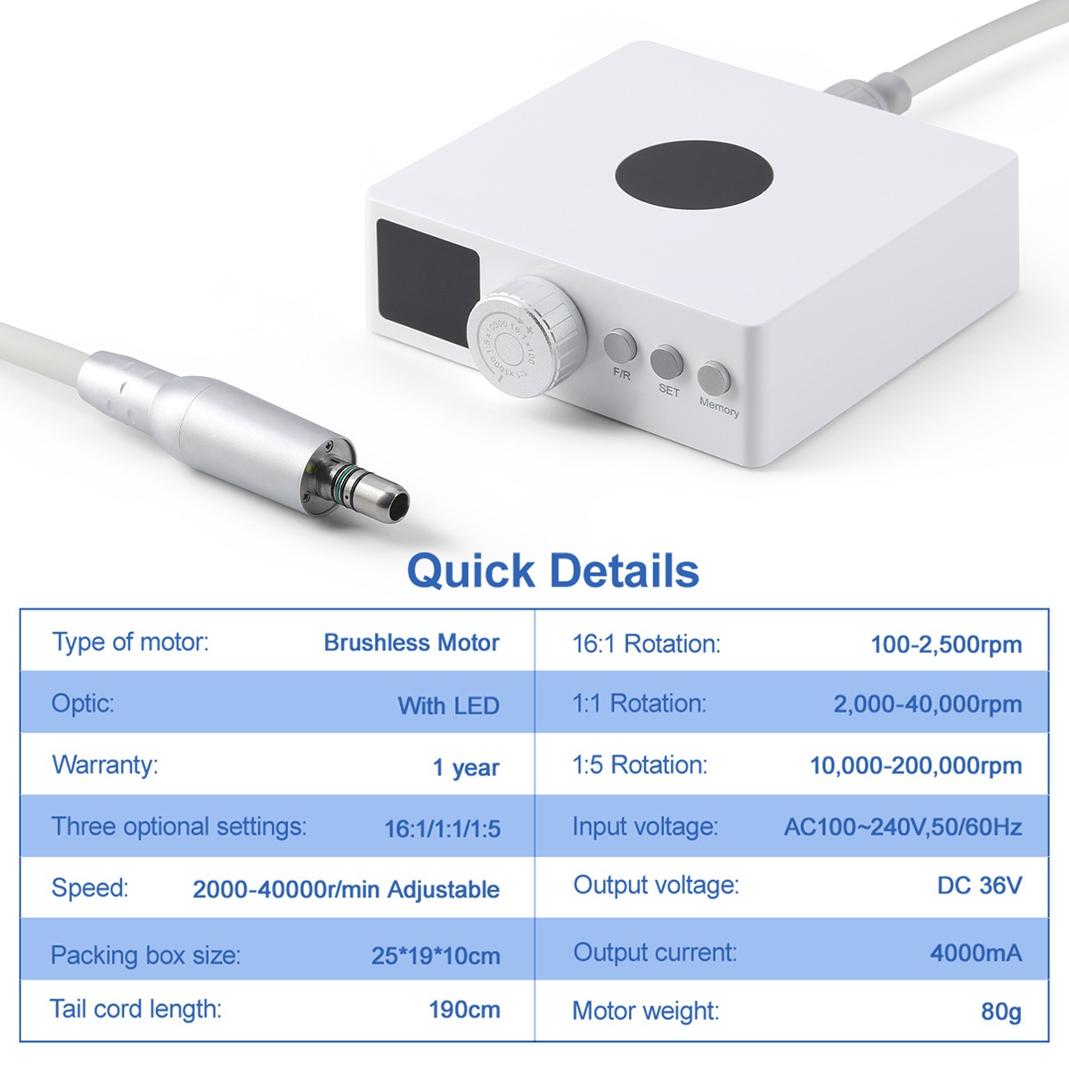 AZDENT Dental Electric Brushless Micro Motor LED/ 1:1/1:5 /16:1 Handpiece