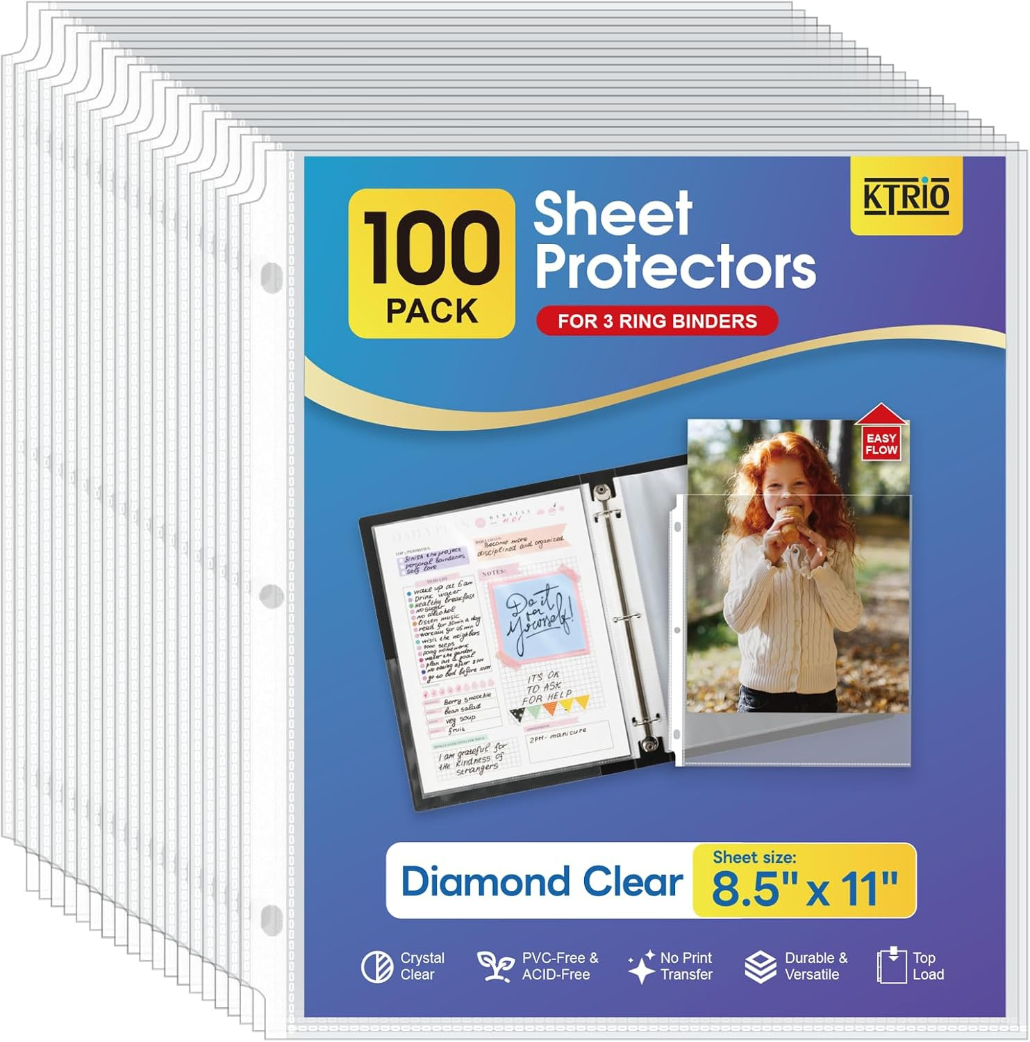 Sheet Protectors 8.5 X 11 Inch, Clear Top Loading Page Protectors for 3 Ring Bin