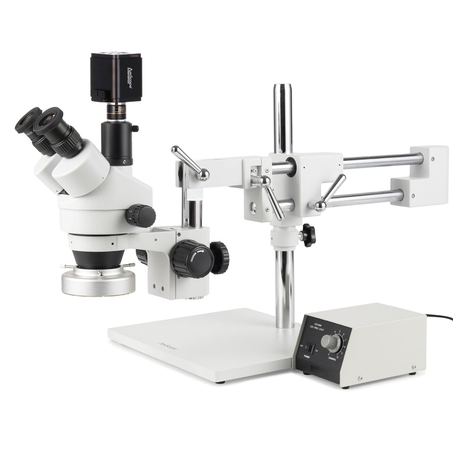 AmScope 7X-45X Trinocular Stereo Boom Microscope 8MP HDMI/WiFi/LAN Camera+80 LED