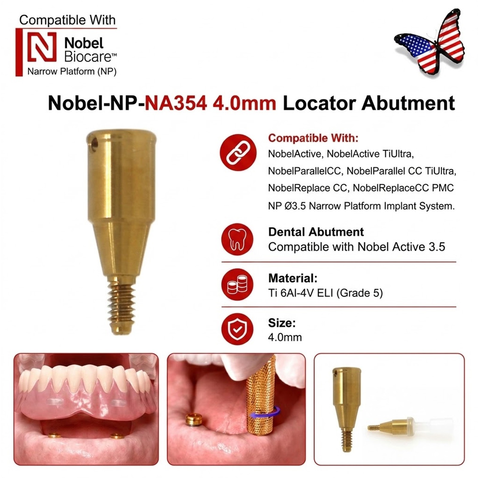US Dental ZEST Locator Tapered Abutment Nobel Active NP & RP Conical Connection