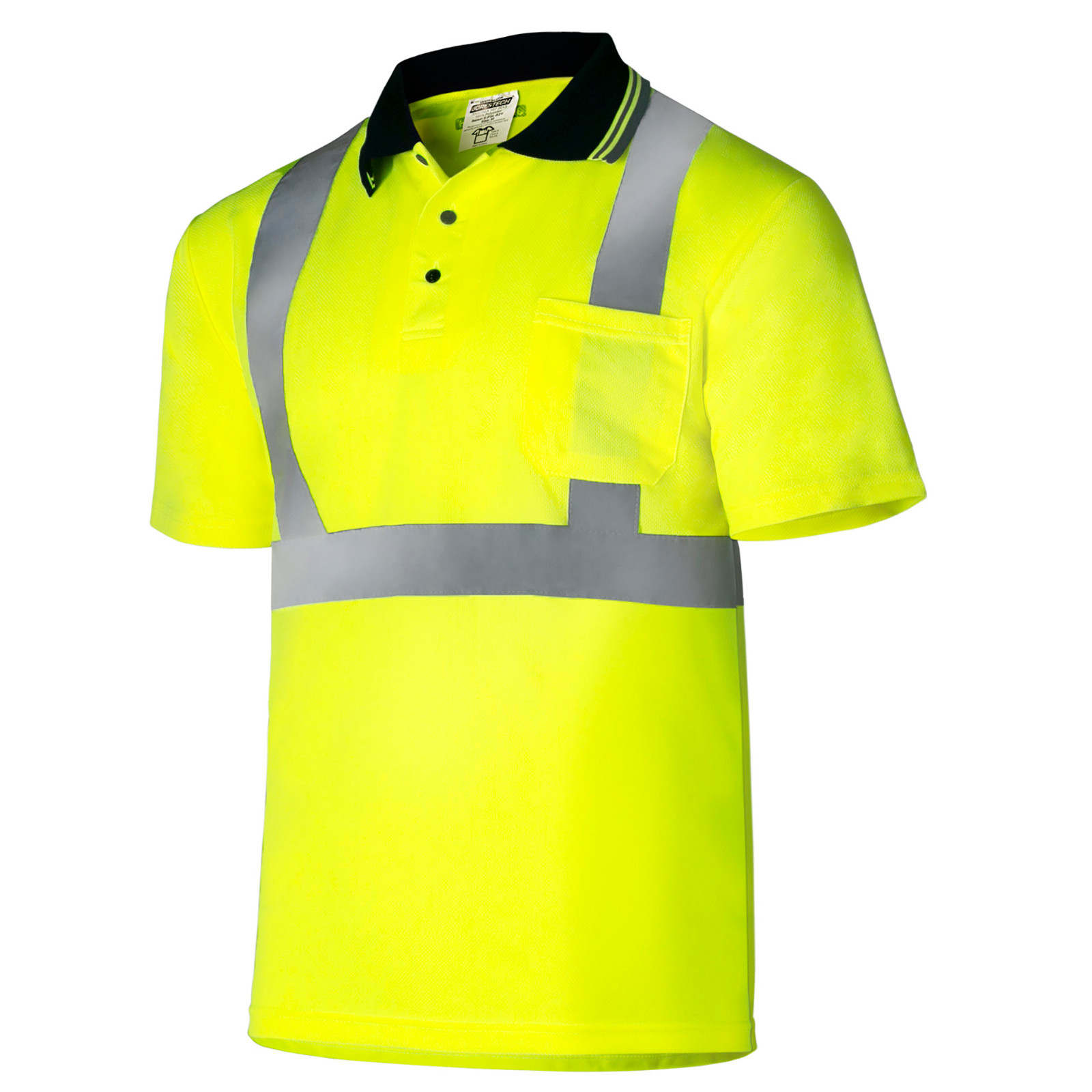 5 Pack Hi-Vis Lime Safety Workwear Short Sleeve Polo Shirt Top Reflective Tape