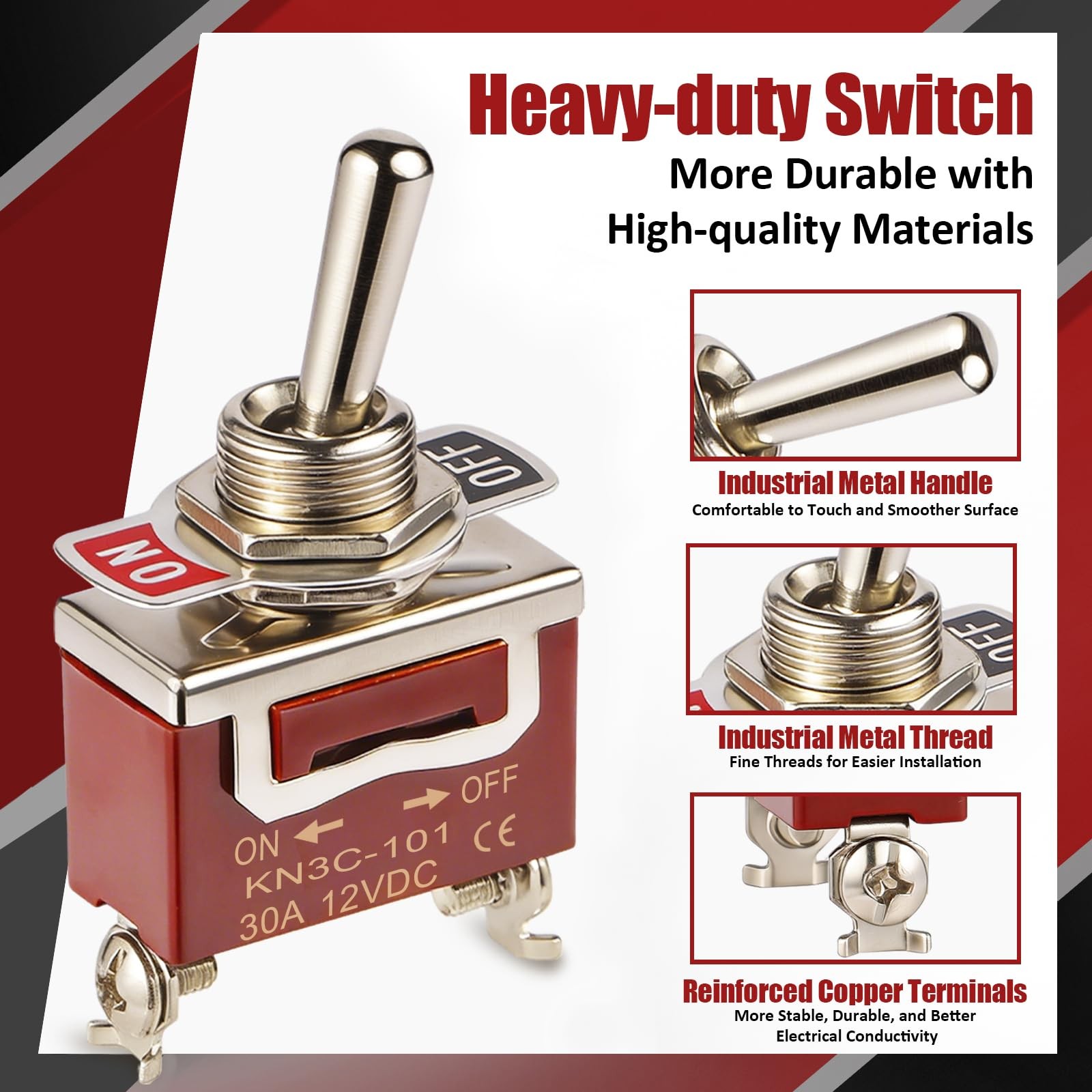 Waterproof Toggle Switch, Durable 12V 30A SPST 2Pin ON/Off Heavy Duty– Pack of 4