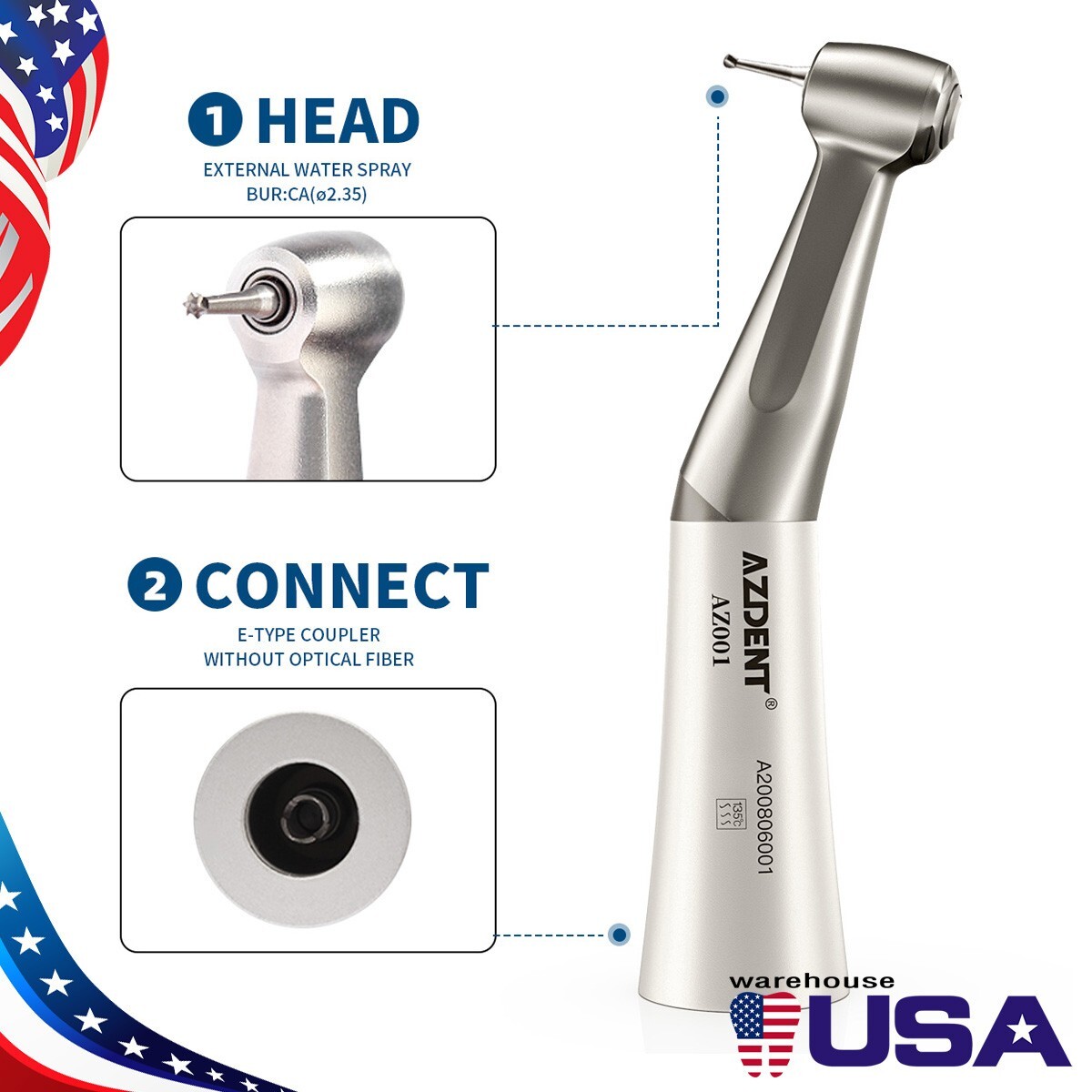 Dental Low Slow Speed Handpiece Contra Angle Push Button Attach E-Type