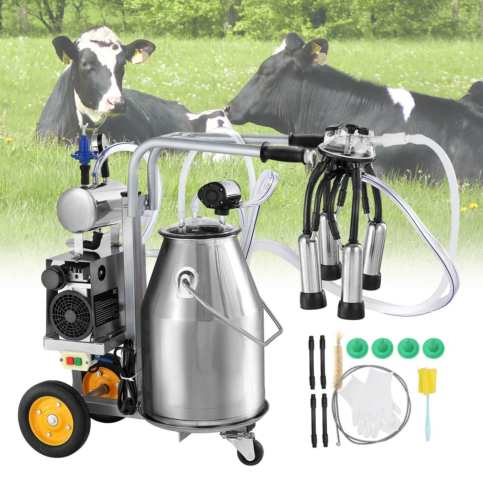 Electric Cow Milking Machine Milking Equipment 25L 304 Stainless Steel