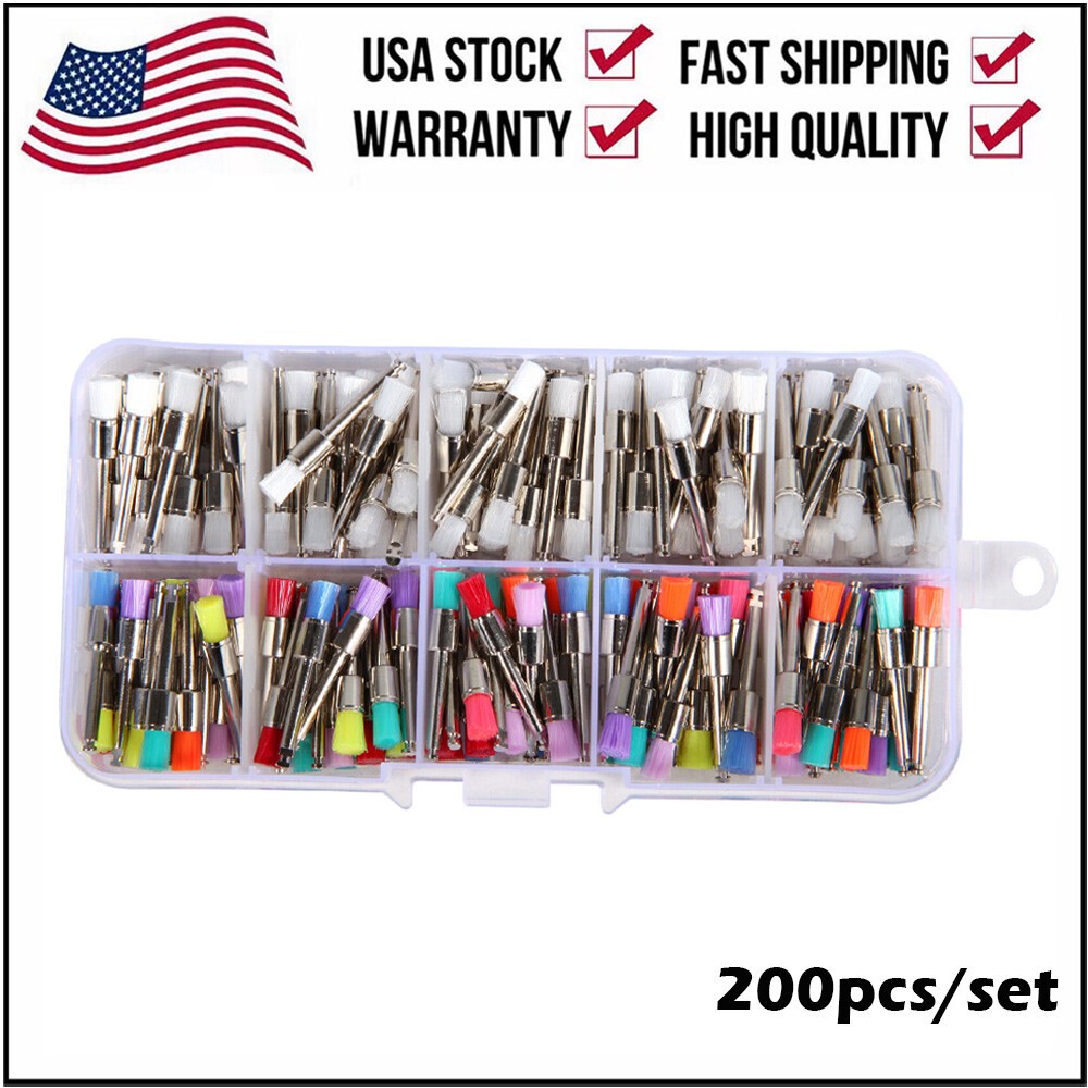 200Pcs Dental Nylon Polishing Flat Latch Polisher Prophy Brush Disposable mixed