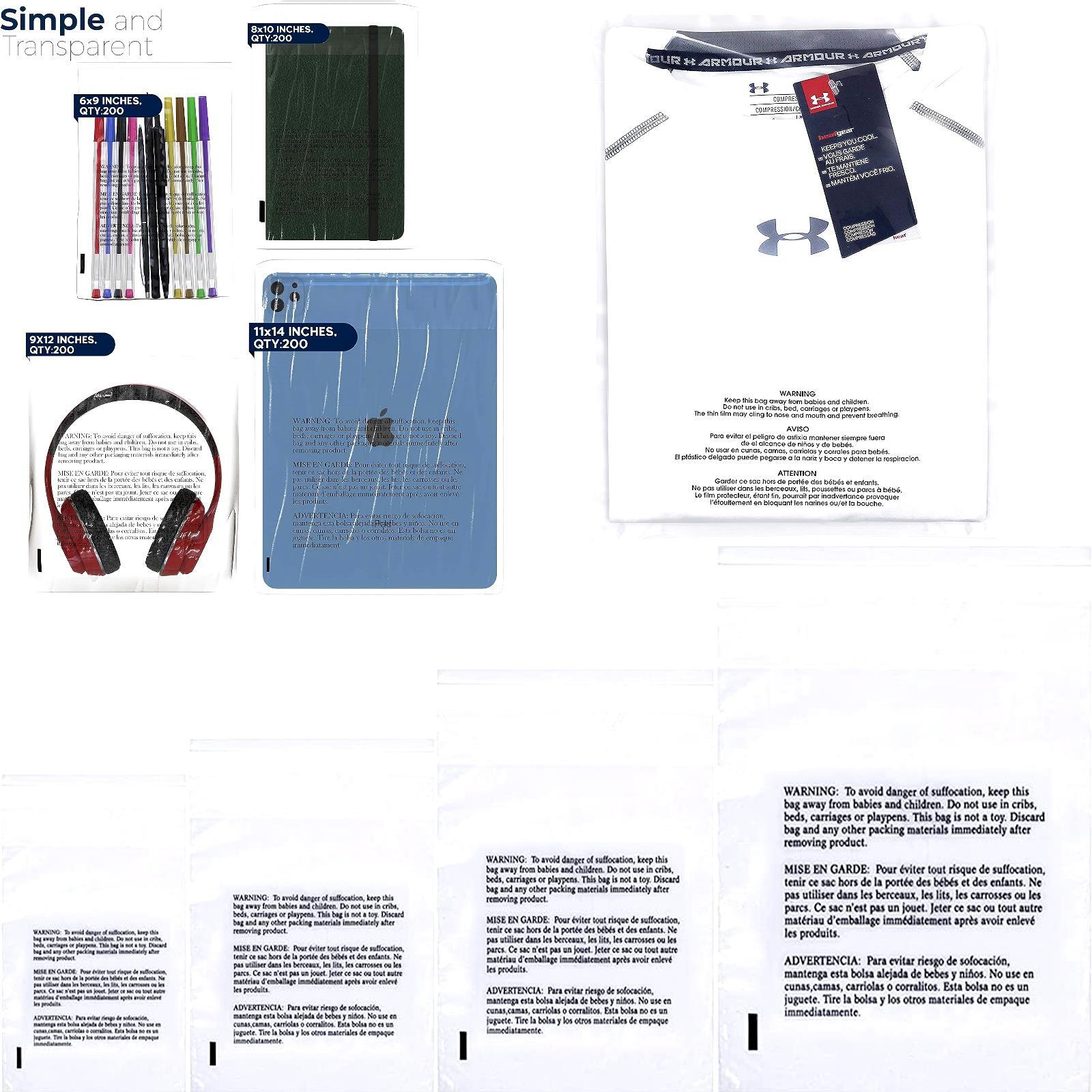 Poly Bags Resealable Suffocation Warning Clear Merchandise 1.5 mil Shirt Apparel