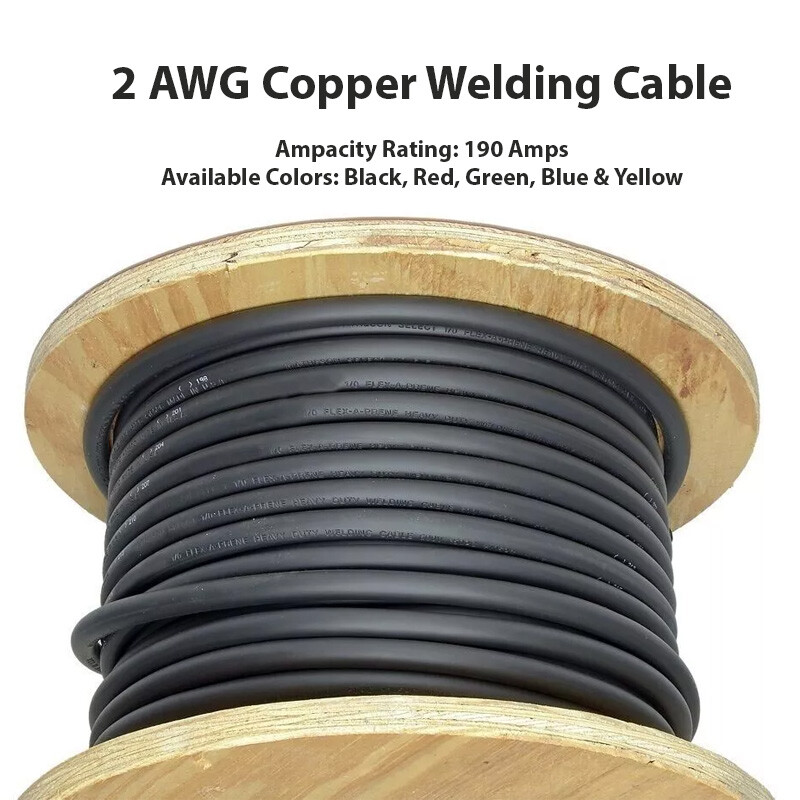 2 AWG Class K Copper Welding Battery Cable 600V (190 Amp Rated)
