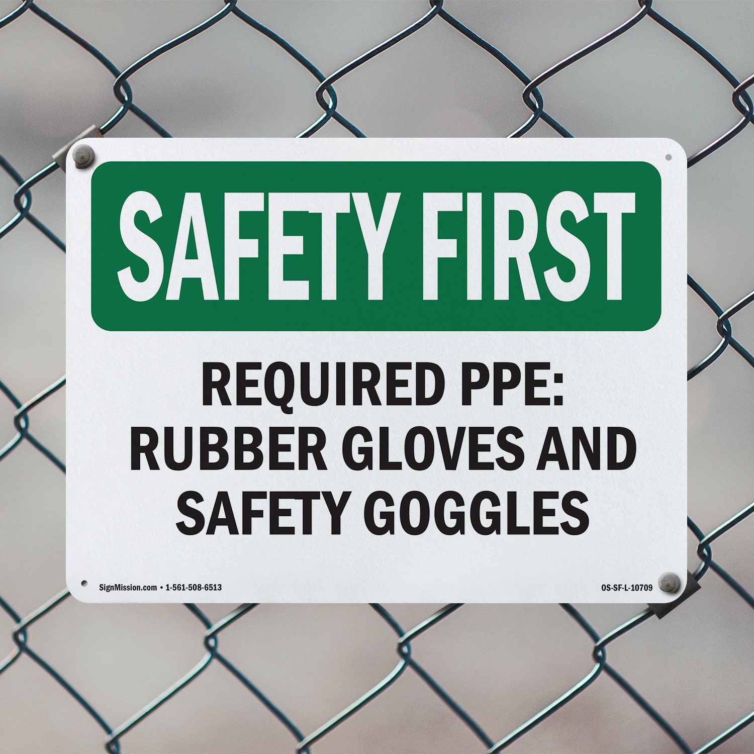 Required PPE Rubber Gloves And Safety Goggles OSHA SAFETY FIRST Sign 5/10 Pack