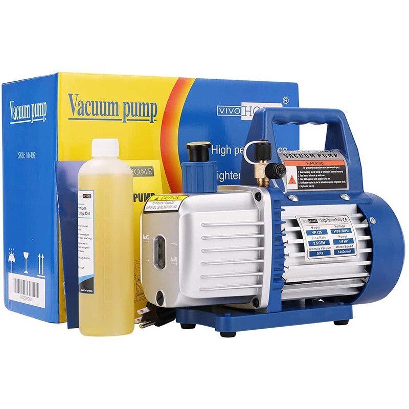 110V 1/4 HP 3.5 CFM Single Stage Rotary Vane Air Vacuum Pump w/ Oil Bottle ETL