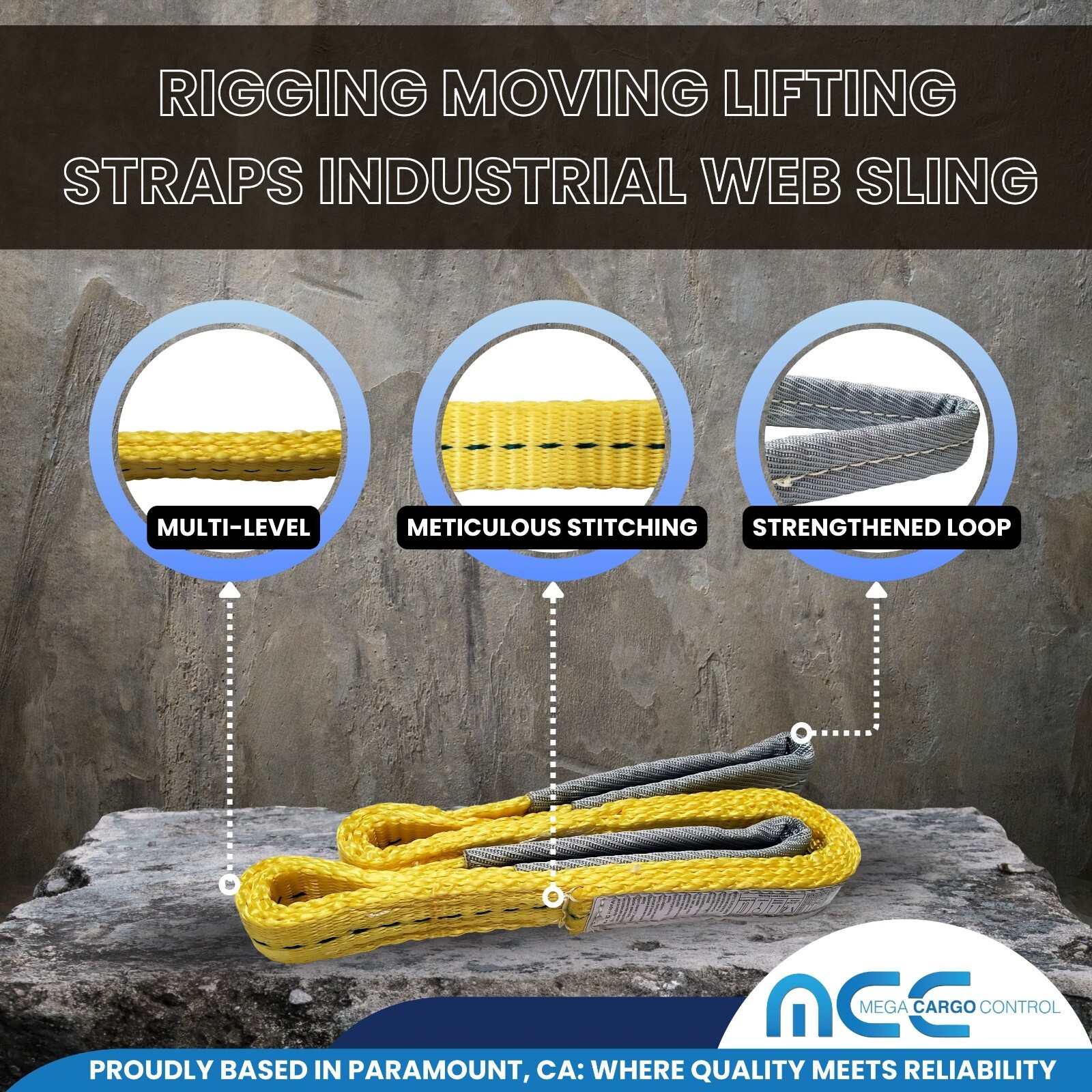1 Pack 1″ x 3ft 2 Ply Polyester Flat Eye Lifting Sling Strap Web Sling 3100 lbs