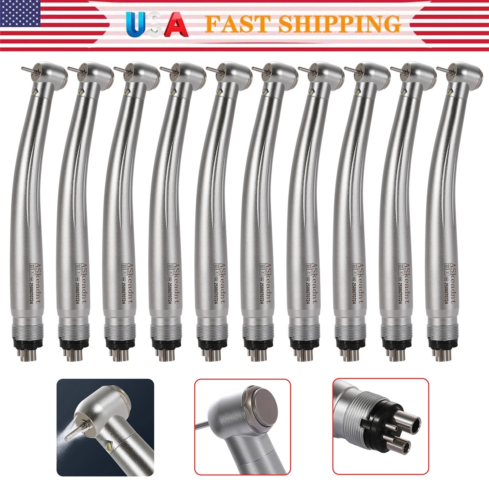 10*Dental PANA Max High Speed LED Handpieces NSK Type Internal Triple Spray Push