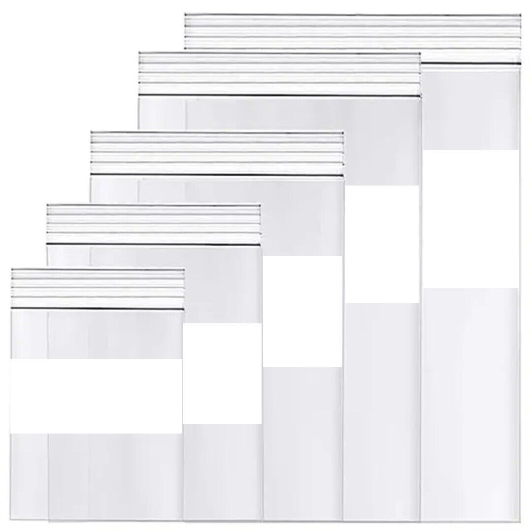 WHITE BLOCK HEAVY DUTY 2 Mil Clear Zip Seal Bags Reclosable` Top Lock Plastic