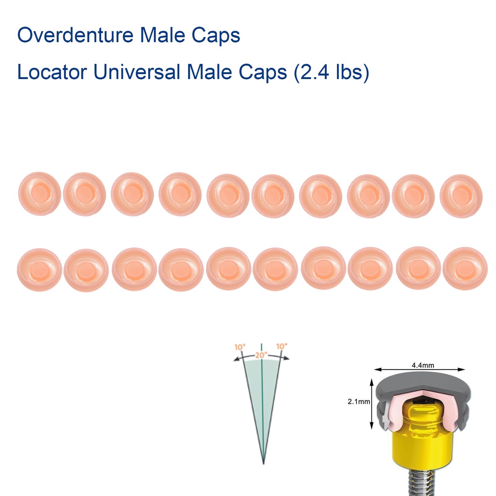 US Dental fit Zest Locator Male Replacement Cap Standard Light Pink 2.4 lbs 20-P
