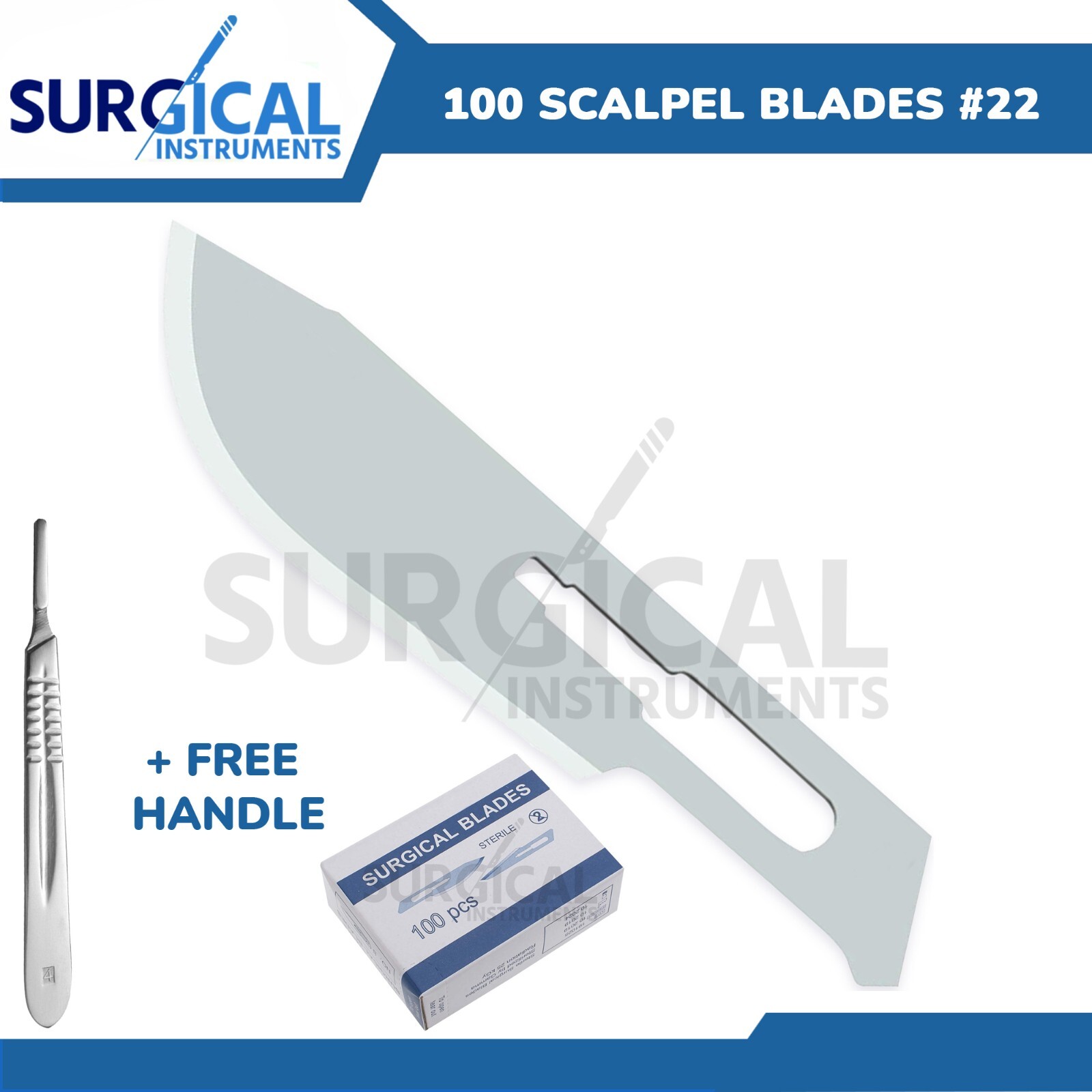 (Lot of 100 Pcs) Scalpel Blades #22 with #4 Metal BP Handle for Dermaplaning