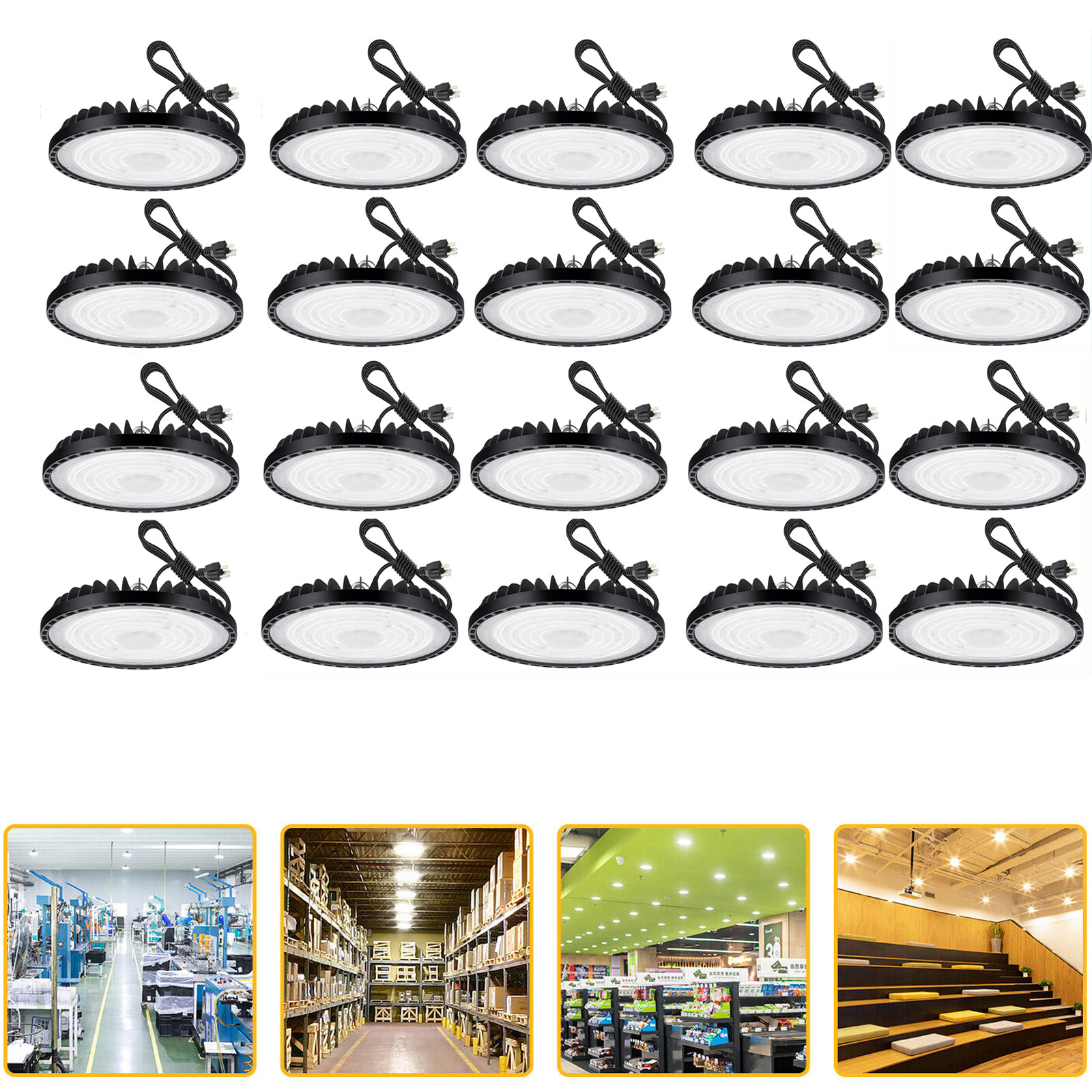 20Pack UFO LED High Bay Light 300W, Plug &Play Lighting for Warehouse Garage GYM