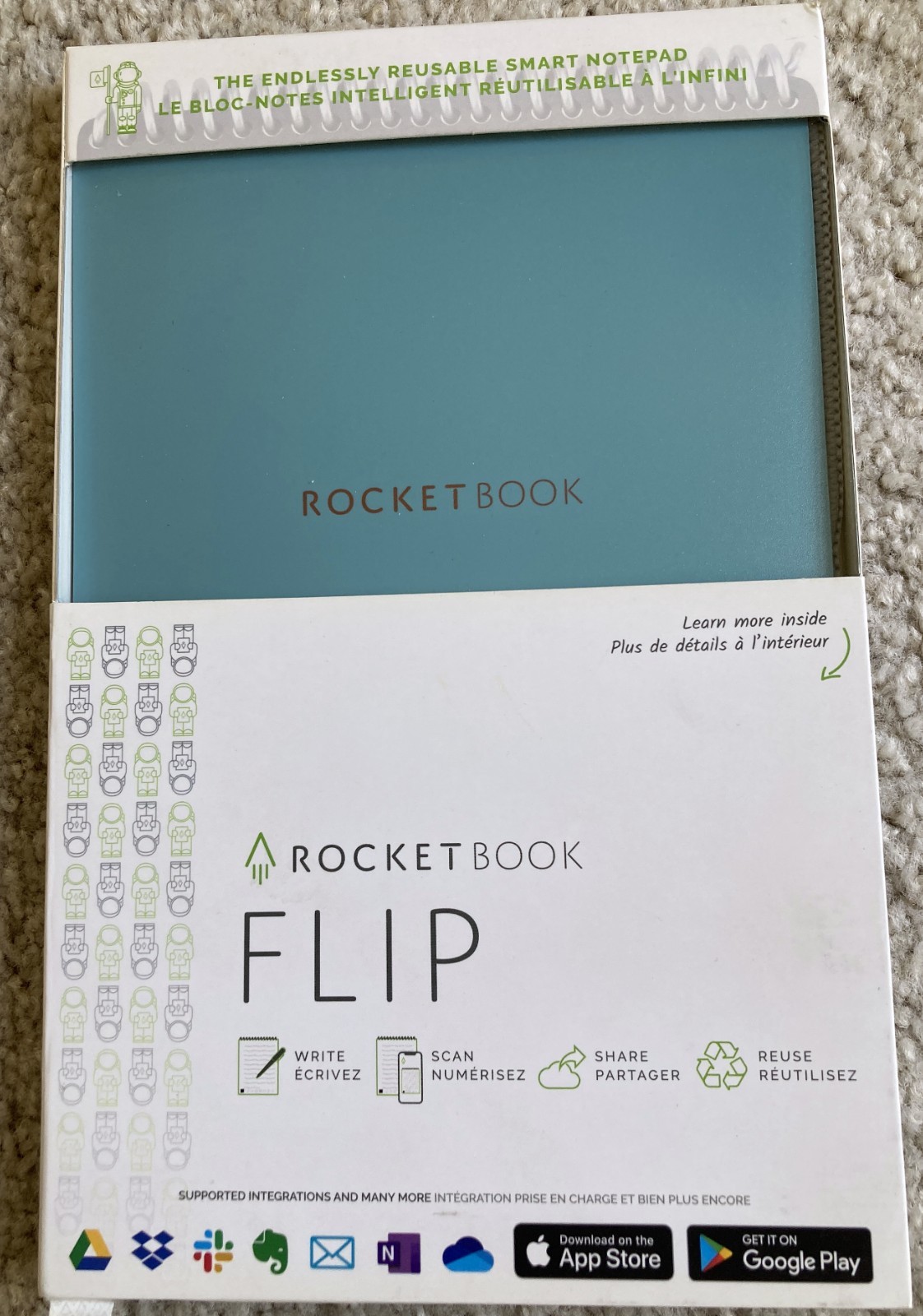 Rocket Book Flip Smart Reusable Notebook – New – Teal – Executive Size – 36 Page